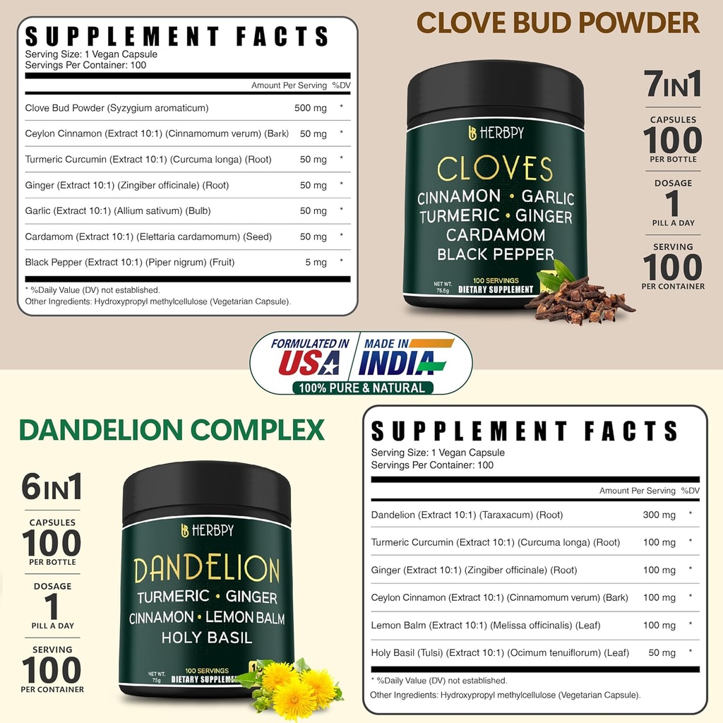 Bundle 7in1 Cloves Supplement & 6in1 Dandelion Supplement - Support Immune, Digestion and Heart Health 3