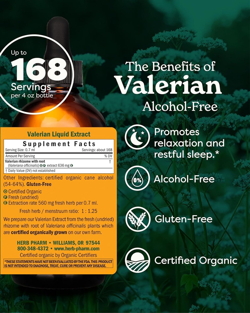 Herb Pharm Certified Organic Valerian Root Liquid Extract for Relaxation and Restful Sleep, Alcohol-Free Glycerite, 4 Ounce 3