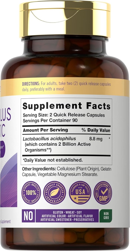 Carlyle Acidophilus Probiotic for Women & Men's Digestive Health | 2 Billion CFU | 180 Quick Release Capsules | Non-GMO & Gluten Free 3