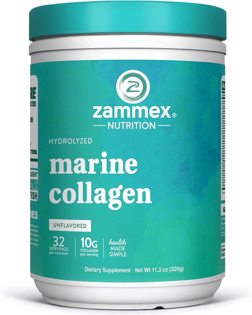 Zammex Marine Collagen Peptides Powder Unflavored, Wild-Caught Fish Collagen Powder, Supports Healthy Skin, Hair, Joints, Type 1 & 3 Collagen Supplement for Women - Easy to Mix. (32 Servings) 2