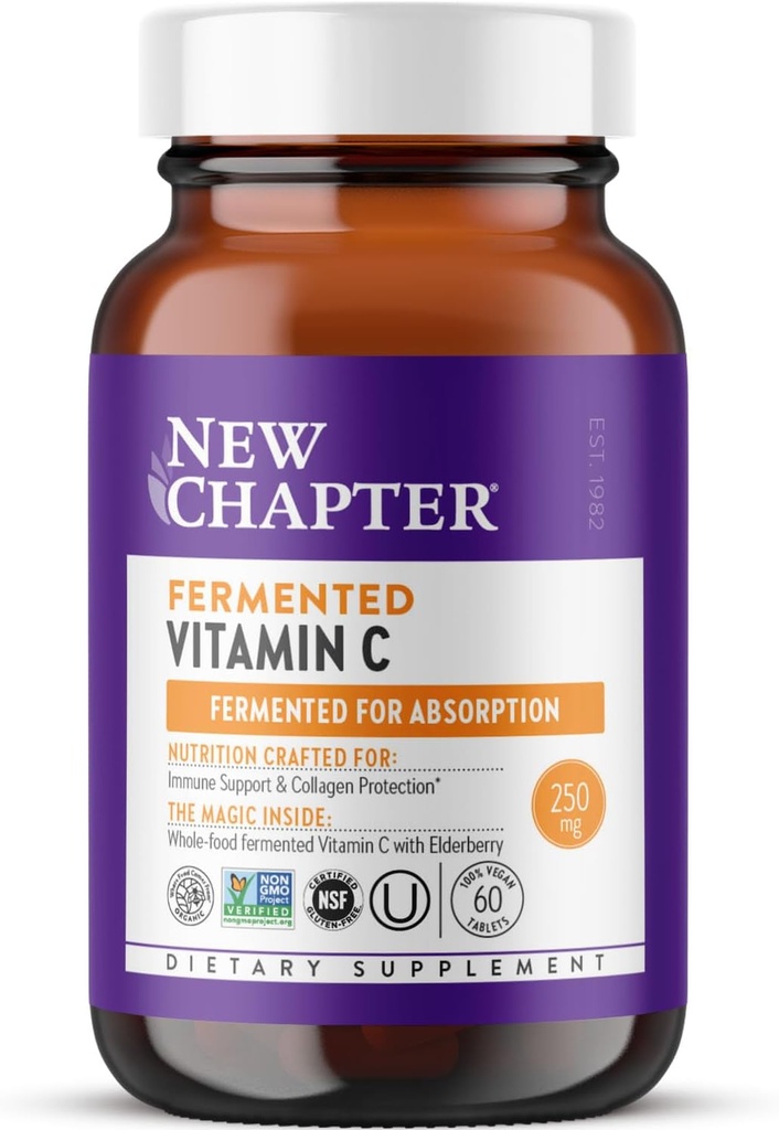 New Chapter Fermented Vitamin C + Elderberry, ONE Daily for Immune Support & Collagen Protection, Made with Organic Herbs, Certified Vegan, Gluten Free, 60 Count 2