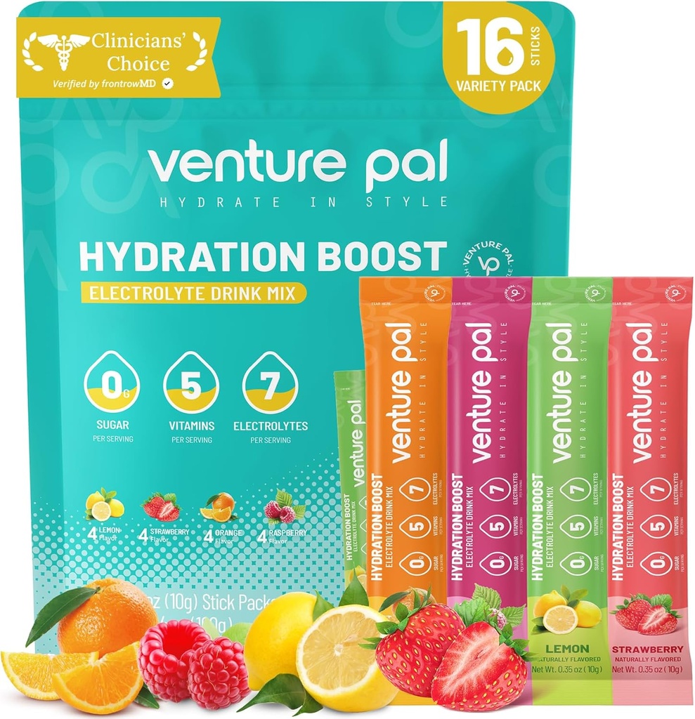 Venture Pal Sugar Free Electrolyte Powder Packets - Liquid Daily IV Drink Mix for Rapid Hydration & Party Recovery | 5 Vitamins & 7 Electrolytes| Keto Friendly | Non-GMO | Certified Vegan | 16 Sticks 2