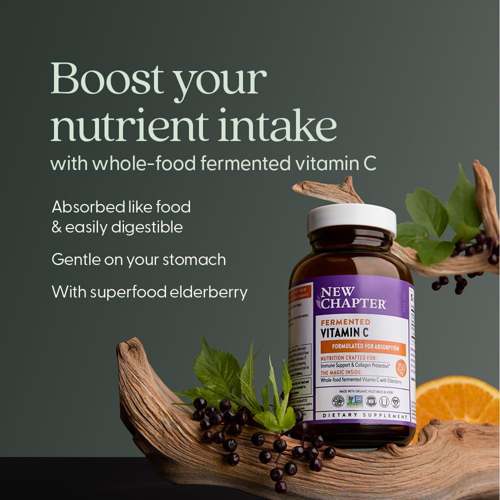 New Chapter Fermented Vitamin C + Elderberry, ONE Daily for Immune Support & Collagen Protection, Made with Organic Herbs, Certified Vegan, Gluten Free, 60 Count 4