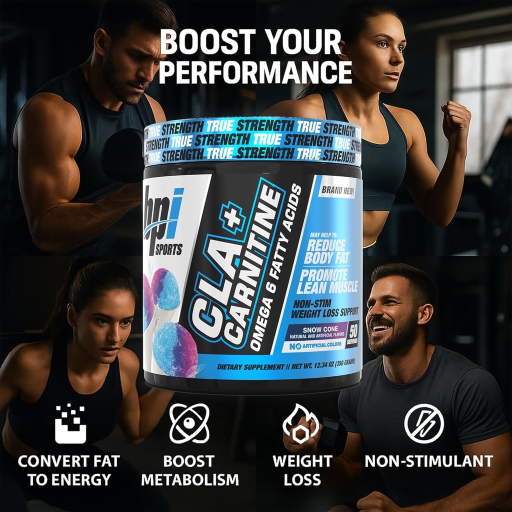 BPI Sports CLA+Carnitine – CLA L Carnitine & Linoleic Acid – L Carnitine Supplement for Weight Loss, Metabolism & Lean Muscle – Caffeine Free – Snow Cone – 50 Servings – 12.34 oz 4