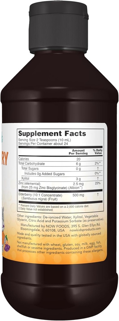 NOW Supplements, Liquid Elderberry for Kids with Zinc and Astragalus, Immune Support*, 8-Ounce, packaging may vary 3