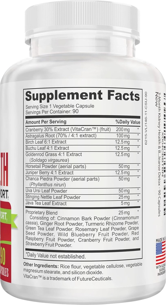 Kidney & Bladder (3-Month) Health Support Supplement | All-in-1 Urinary Tract Supplements with 21 Active Ingredients | Kidney Cleanse Detox Support Nutrients | 90-Day Bulk Supply | 90 Capsules 3