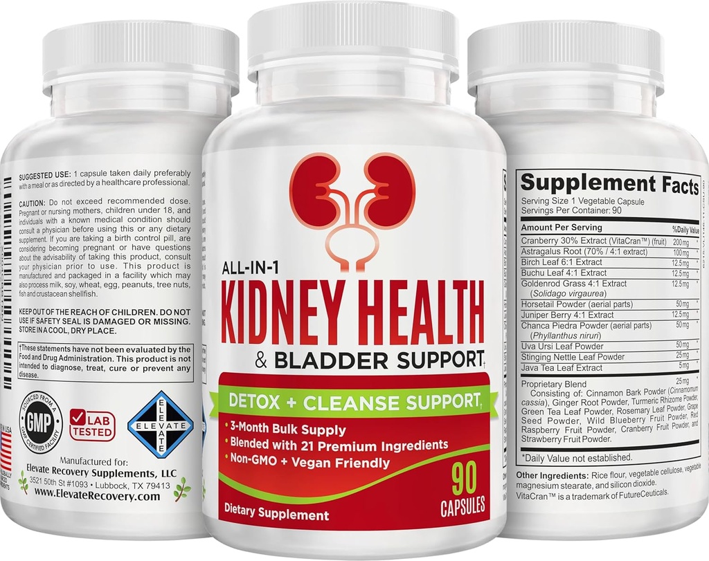 Kidney & Bladder (3-Month) Health Support Supplement | All-in-1 Urinary Tract Supplements with 21 Active Ingredients | Kidney Cleanse Detox Support Nutrients | 90-Day Bulk Supply | 90 Capsules 5