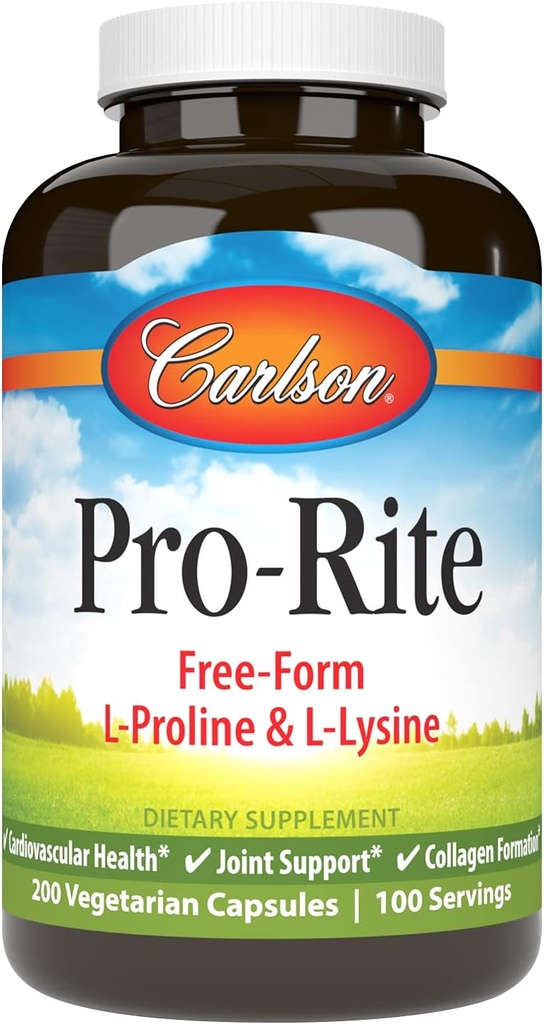 Carlson - Pro-Rite, Free-Form L-Proline & L-Lysine, Health, Joint Support & Collagen Formation, 200 Capsules 2