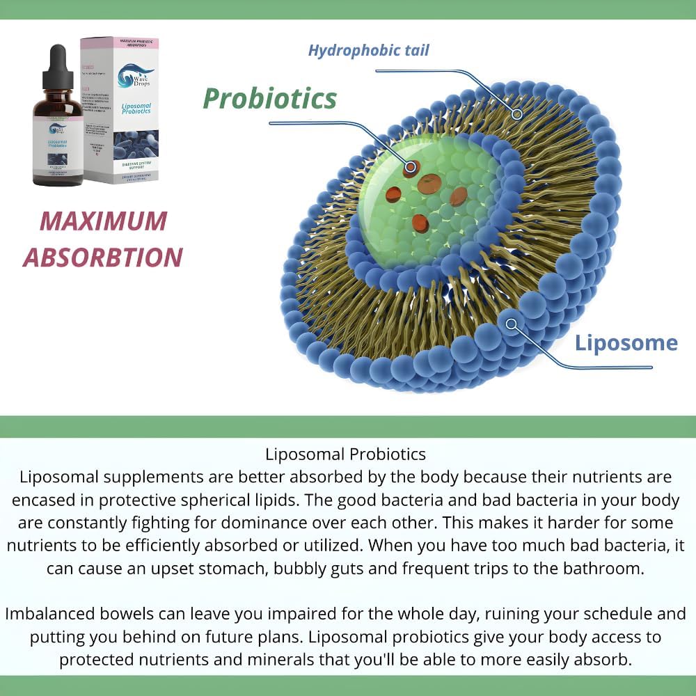 Liposomal Probiotics, Probiotics for Women & Men, Powerful 35 Billion CFUs Non-GMO, Vegan, Gluten-Free, Liquid Drops for Digestive Health and Immune Support 59 Servings 5
