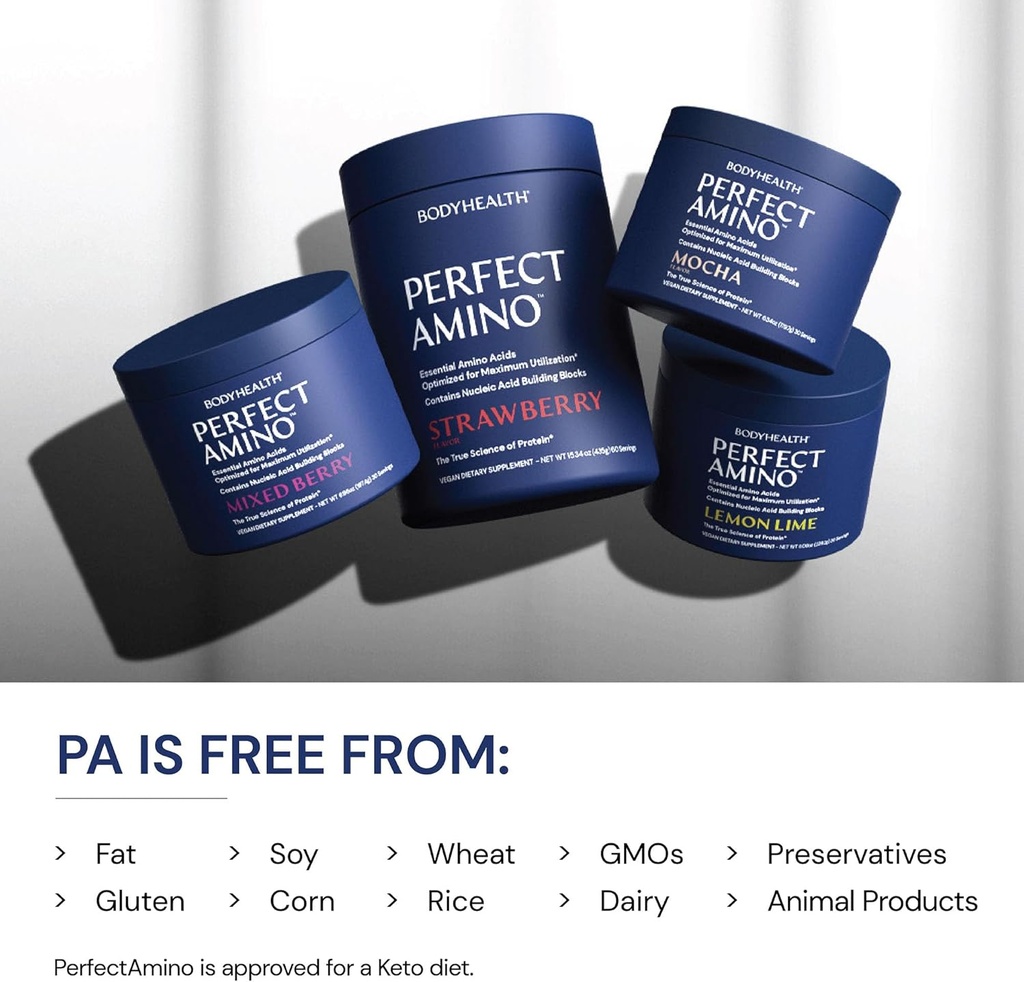 BodyHealth PerfectAmino Powder - BCAA and EAA Powder for Pre and Post Workout - Amino Acid Energy Drink for Men and Women to Support Lean Muscle and Recovery - Strawberry - 120 Servings 6