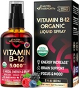 USDA Organic Vitamin B12 Sublingual Spray - 5000 mcg Liquid Vegan Methylcobalamin for Women & Men - Energy Boost, Focus & Mood, Brain Health Support - Maximize Absorption - 2 Month Supply, 2 fl oz 2