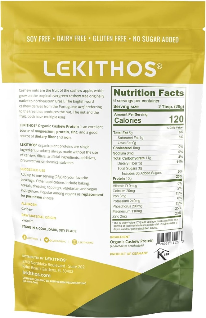 Organic Cashew Protein Cashew Powder - 6 oz - 10g Protein - Certified USDA Organic, Non-GMO Project Verified, No Added Sugars - Certified Vegan, Gluten Free 5