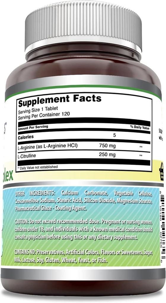 Amazing Formulas L-Arginine/L-Citrulline Complex 1000mg 120 Tablets Supplement| Non-GMO | Gluten Free | Made in USA 4