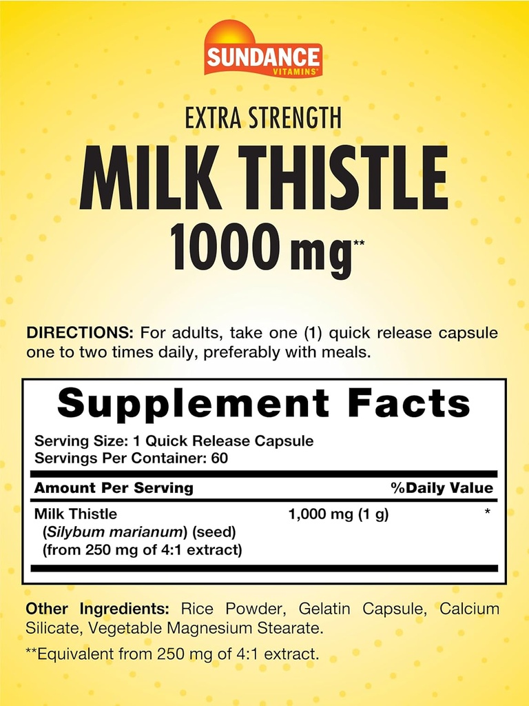 Sundance Milk Thistle 1000mg | 60 Quick Release Capsules | Traditional Herbal Supplement | Non-GMO and Gluten Free Formula 3