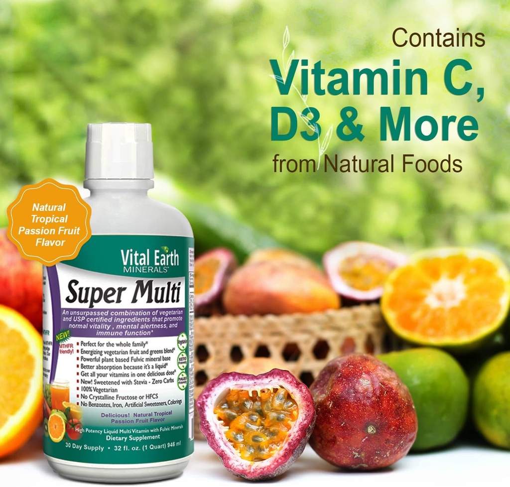Vital Earth Minerals Super Multi 2-Pack – Liquid Multivitamins for Women, Men & Kids, Liquid Vitamins with Fulvic Acid for Better Absorption, MTHFR Support, 32 Oz Ea + 1 Oz Cup 5