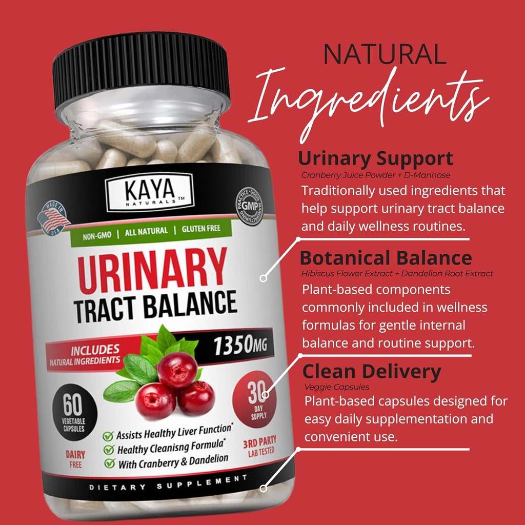Kaya Naturals - D-Mannose - Urinary Tract UT Cleanse & Bladder Health - Made with Cranberry, Hibiscus & Dandelion Root - D Mannose Capsules Cranberry Supplement - 60 Veggie Capsules 6