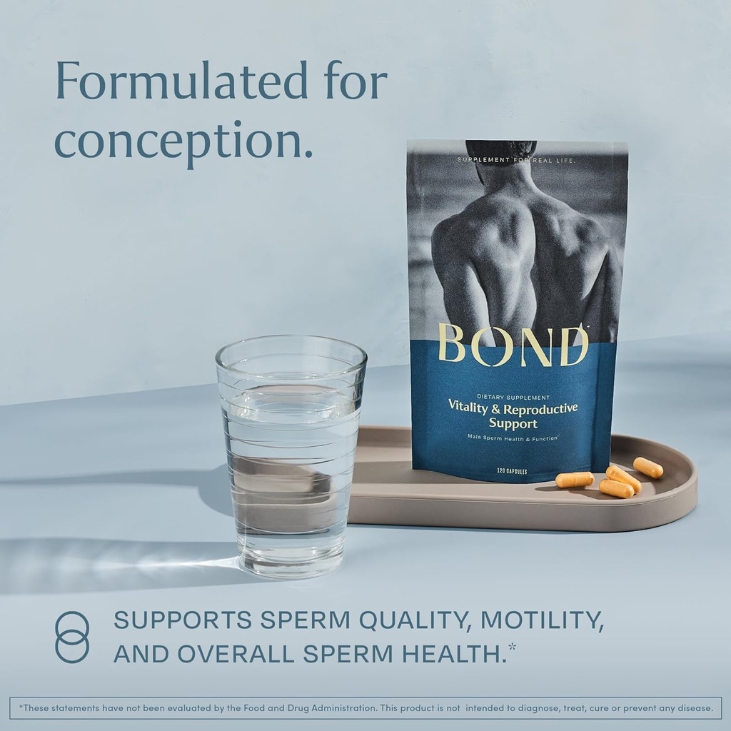 BOND Vitality - All-in-One Male Fertility Supplement - Conception for Him, Fertility Supplements for Men, Male Wellness Supplement - CoQ10, Vitamins B12, C, D, & E, Catalase, Selenium - 120 Capsules 3