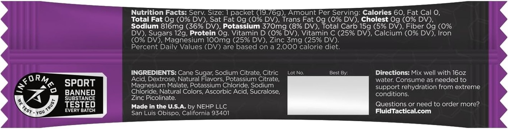 Fluid Tactical - ORS Extreme Dehydration Electrolytes, Grape | 12 Count Stick Packs 4