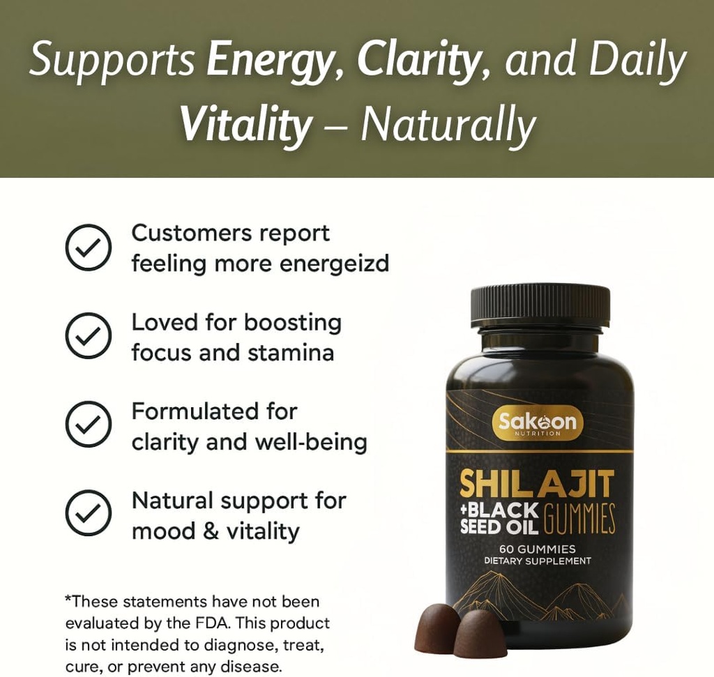 Pure Shilajit Gummies for Men & Women, Shilajit with Black Seed Oil, High Potency Pure Himalayan Resin for Energy, Immune Support, and Cognitive Function, Lab Tested Chewables 3