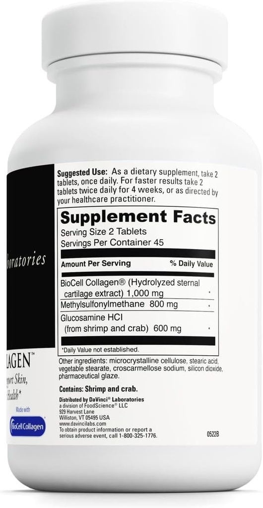 DAVINCI Labs Natures Collagen - BioCell Collagen Supplement with MSM & Glucosamine - Helps to Support Joint Health, Skin Health & Connective Tissues - Gluten-Free - 90 Tablets 3