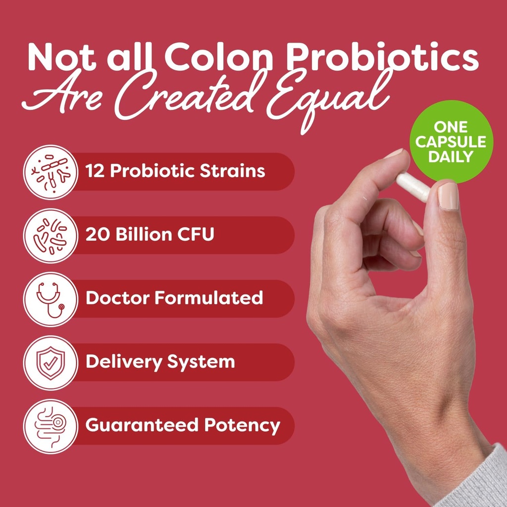 Probulin Colon Support Daily Probiotic + Prebiotic + Support Gut Health, Occasional Gas and Bloating - 20 Billion CFU - 12 Strains, 30 Vegan Capsules 3