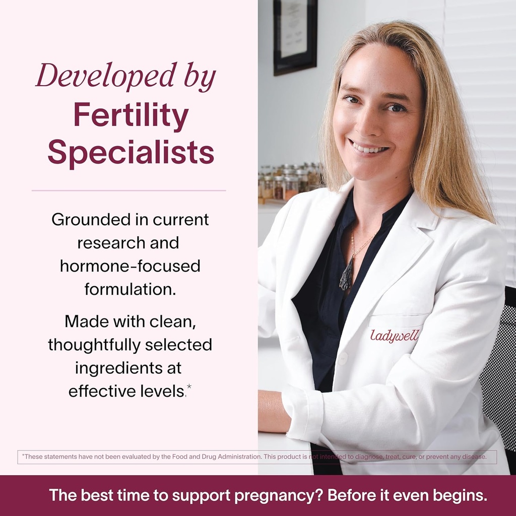 Ladywell Fertility + Egg Health | Fertility Support | Ovarian Health, Egg Quality, Ovulation & Conception Wellness Support | CoQ10, Folate + Key Ingredients | Science-Backed Women’s Supplement, 60 Ct 6