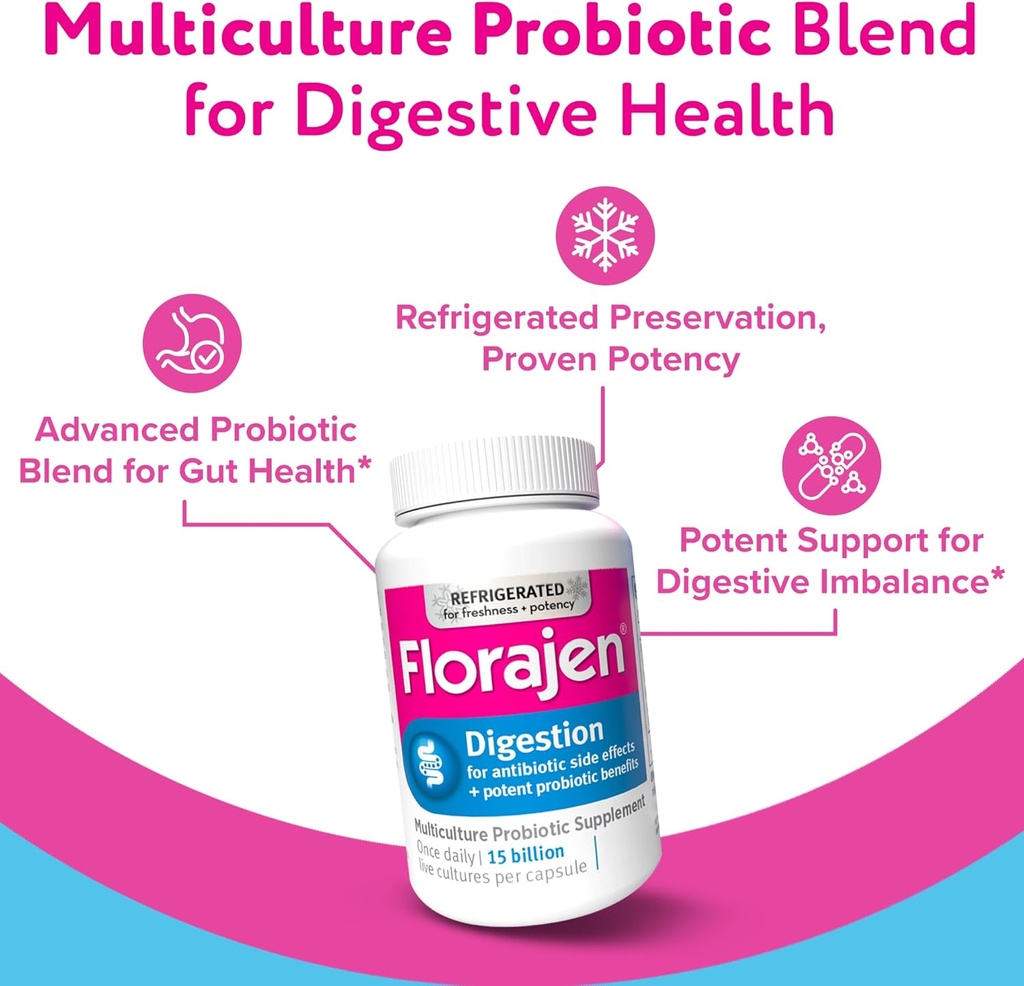 Florajen Digestion Probiotic - Advanced Gut Health Supplement for Constipation & Bloating Relief - 15 Billion Live Cultures - Multi-Strain Formula - Refrigerated for Potency & Freshness - 90 Capsules 3