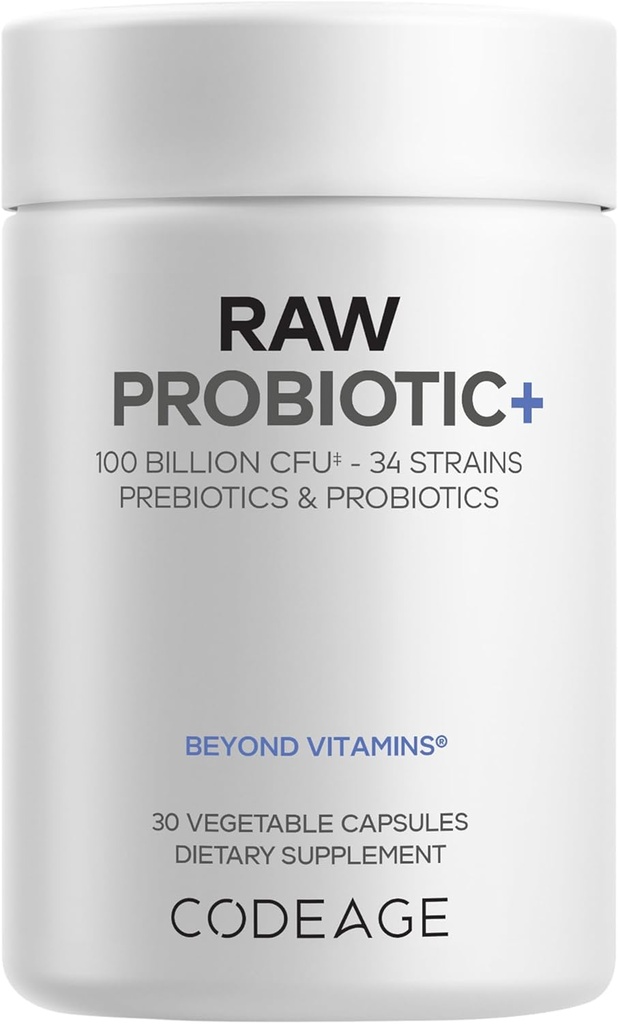 Codeage Raw Probiotic+ Supplement - 34 Probiotic Strains, 100 Billion CFUs, Raw Whole Food Probiotics, Digestive Enzymes, Raw Fruits & Veggies Prebiotics - Wild Kefir Culture - Non-GMO - 30 Capsules 2
