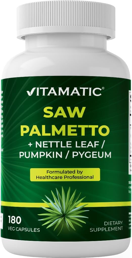 Vitamatic Saw Palmetto Extract for Men & Women 180 Veg Capsules - Made with Pumpkin Seed, Pygeum, Nettle Leaf - Made in The USA - Promotes Healthy Prostate Function 2