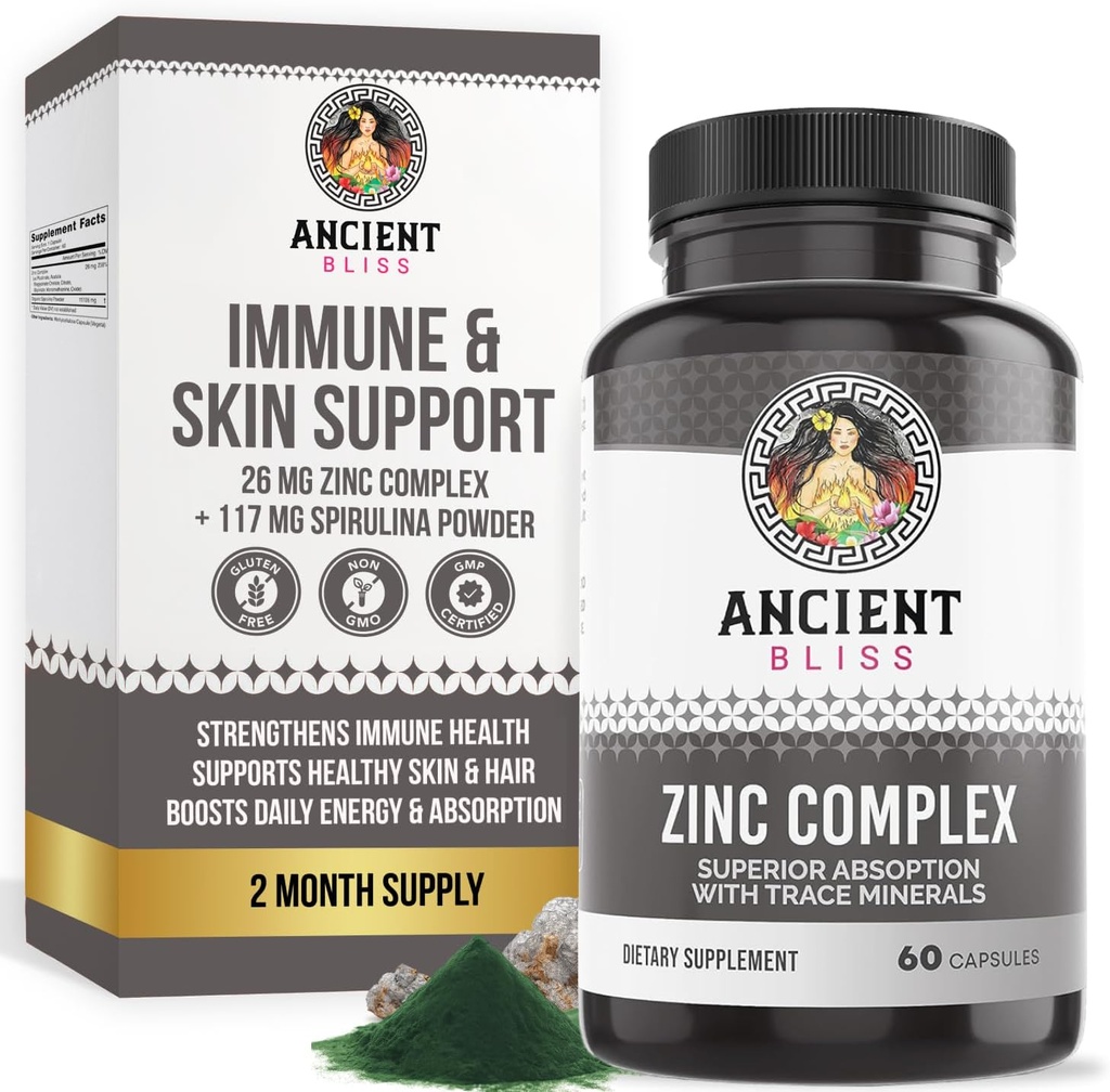 Zinc Complex Capsules with Enhanced Absorption, Antioxidant & Immune Support Supplement, Zinc Supplement for Men & Women by Ancient Bliss (60 Capsules) 2