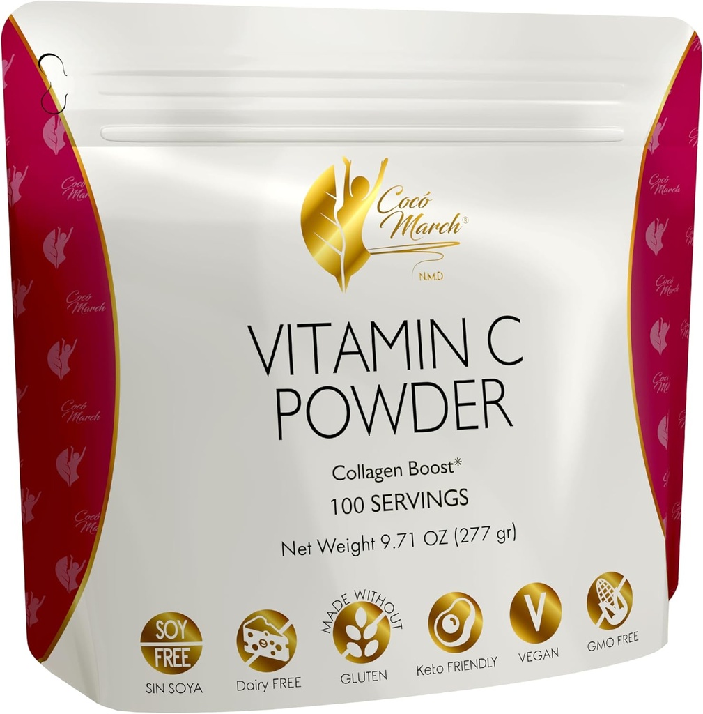 Cocó March N.M.D 1000 mg Vitamin C Powder- for Collagen Production & Immune Support, Zinc, Bromelain, Quercetin, L-Lysine - Free from: Gluten Dairy, Soy, GMOs, Vegan and Keto Friendly 10 Oz 6