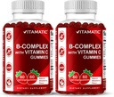 Vitamatic Vitamin B Complex Gummies with Vitamin C & Inositol - Natural Strawberry Flavor - 60 Gummies (2 Bottles) 2