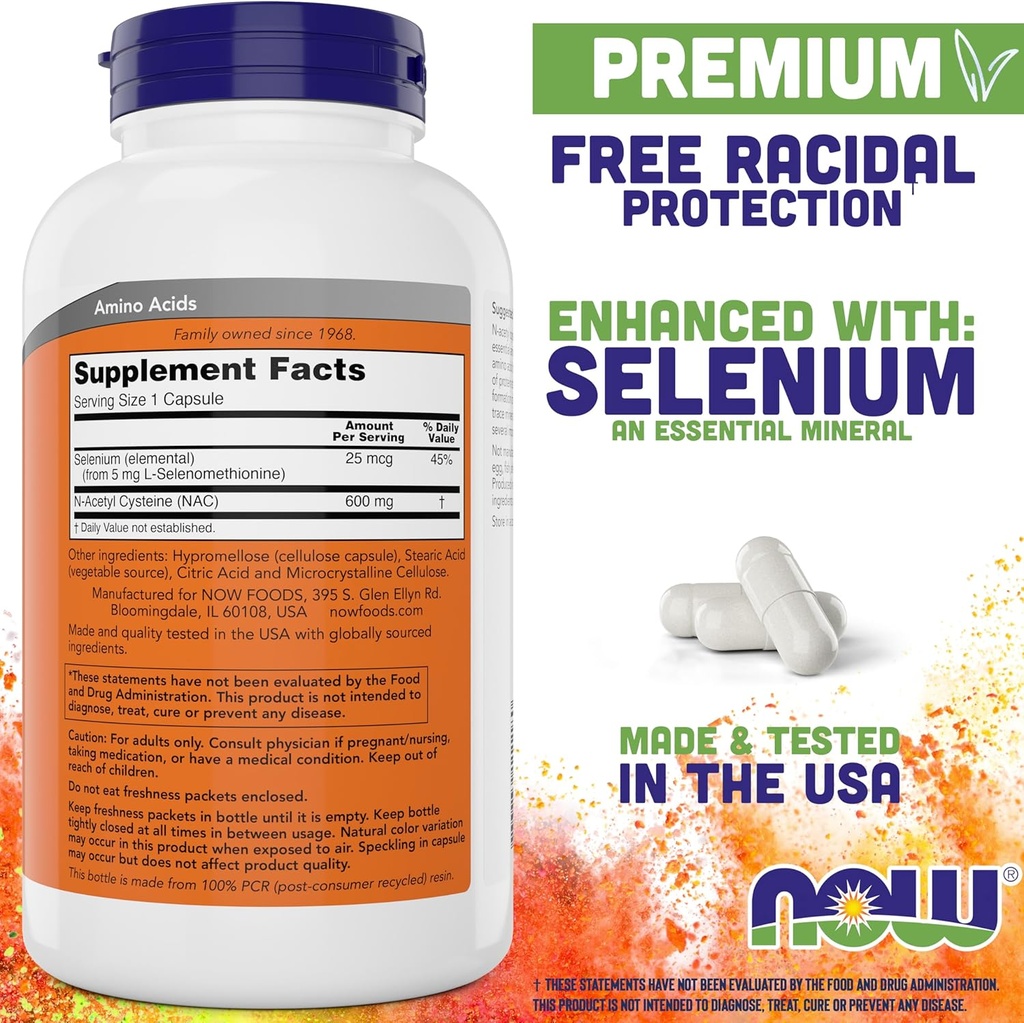 Now NAC 600 mg, 400 Capsules (Pack of 2), N-Acetyl Cysteine with Selenium 3