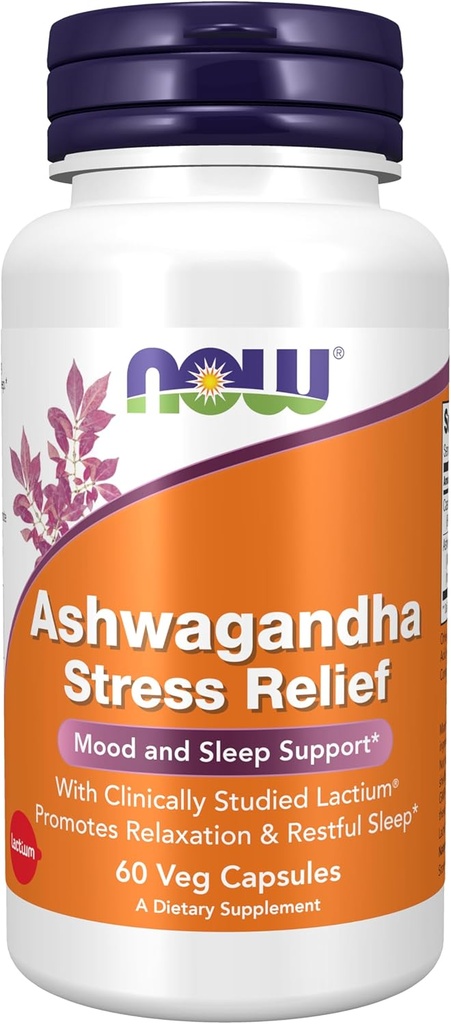 NOW Supplements, Ashwagandha Stress Relief, Mood and Sleep Support*, with Clinically Studied Lactium®, Promotes Relaxation & Restful Sleep*, 60 Veg Capsules 2
