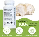 Organic Lion's Mane Mushroom Capsules | 1000mg Lions Mane Powder Extract Supplement | Dietary Herbal Supports for Focus, Memory, Digestion & Immune Health | Gluten, Soy, Milk-Free | 60 Capsules 4