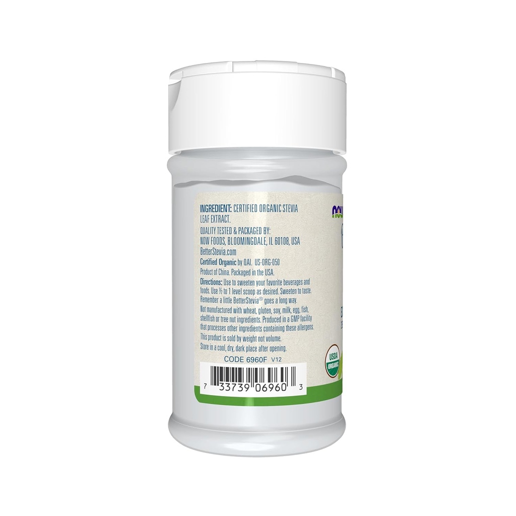 NOW Foods, Certified Organic Better Stevia, Extract Powder, Zero-Calorie Sweetener, Certified Non-GMO, 1-Ounce(Pack of 1) 4