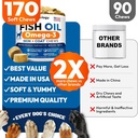 Omega 3 Fish Oil for Dogs - 170 Chews - Omega 3 for Dogs Itchy Skin & Allergy Relief - Skin & Coat Supplement - EPA & DHA Fatty Acids - Dog Anti Shedding & Hot Spot Treatment - Salmon Oil 6