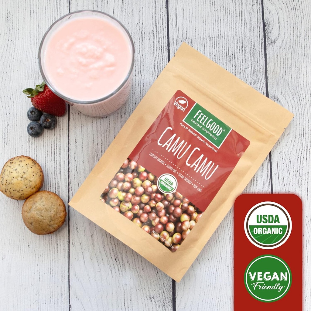 Feelgood Superfoods Organic Camu Camu Powder, Vegan, Non-GMO, Gluten Free Berry Powder with Vitamin C and Antioxidants for Immune Support, 4 oz 4