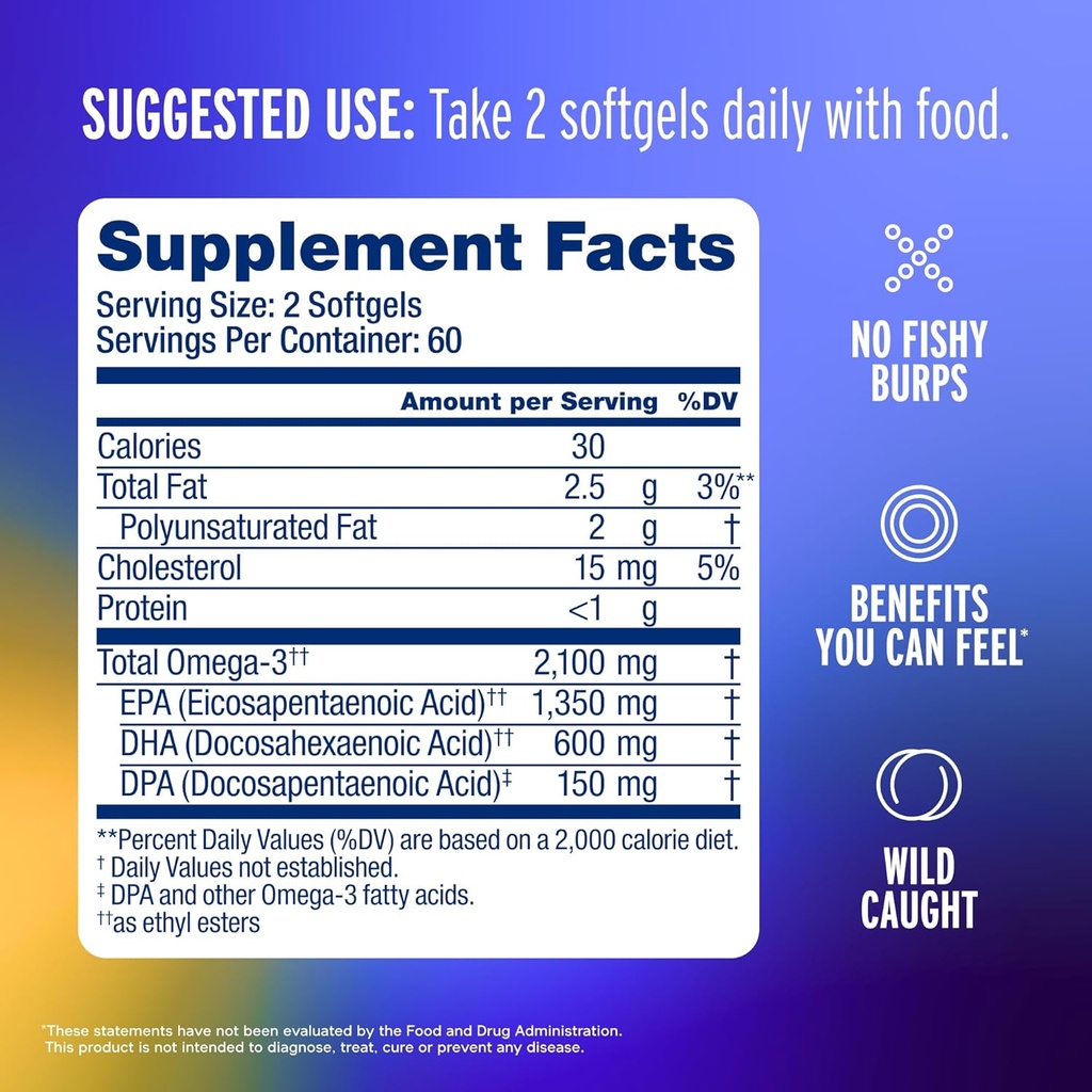 Oceanblue Professional 2100mg | Triple Strength Omega 3 Fish Oil Supplement | Burpless | High Potency EPA DHA | Wild Caught - 120 Count (Pack of 2) Natural Orange Flavor 3