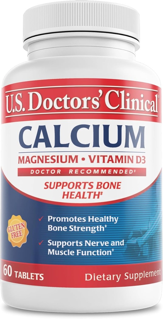 U.S. Doctors' Clinical 1200mg Calcium Citrate & Carbonate Complex with Magnesium & Vitamin D3 - Calcium Supplement for Bone Strength, Muscles & Nerves - Vegan, Non-GMO - 60 Tablets - 1-Month Supply 2