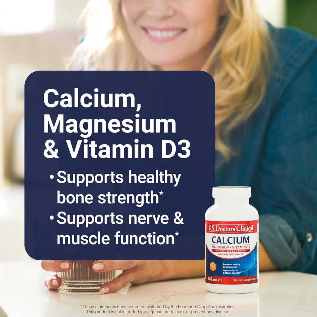 U.S. Doctors' Clinical 1200mg Calcium Citrate & Carbonate Complex with Magnesium & Vitamin D3 - Calcium Supplement for Bone Strength, Muscles & Nerves - Vegan, Non-GMO - 60 Tablets - 1-Month Supply 3