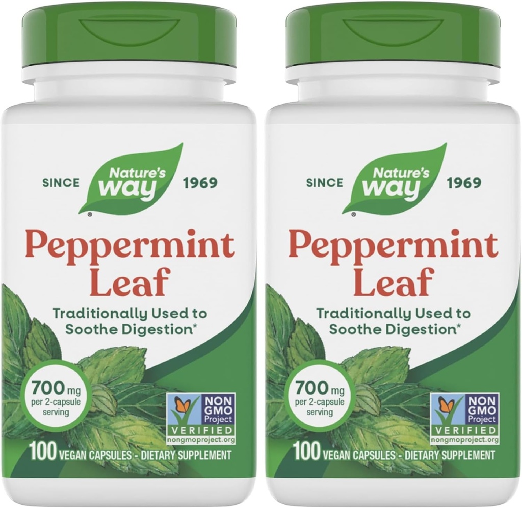 Nature's Way Premium Herbal Peppermint Leaf, Traditional Digestive Soothing and Discomfort Support*, 700mg per Serving, 100 Capsules (Pack of 2) 2