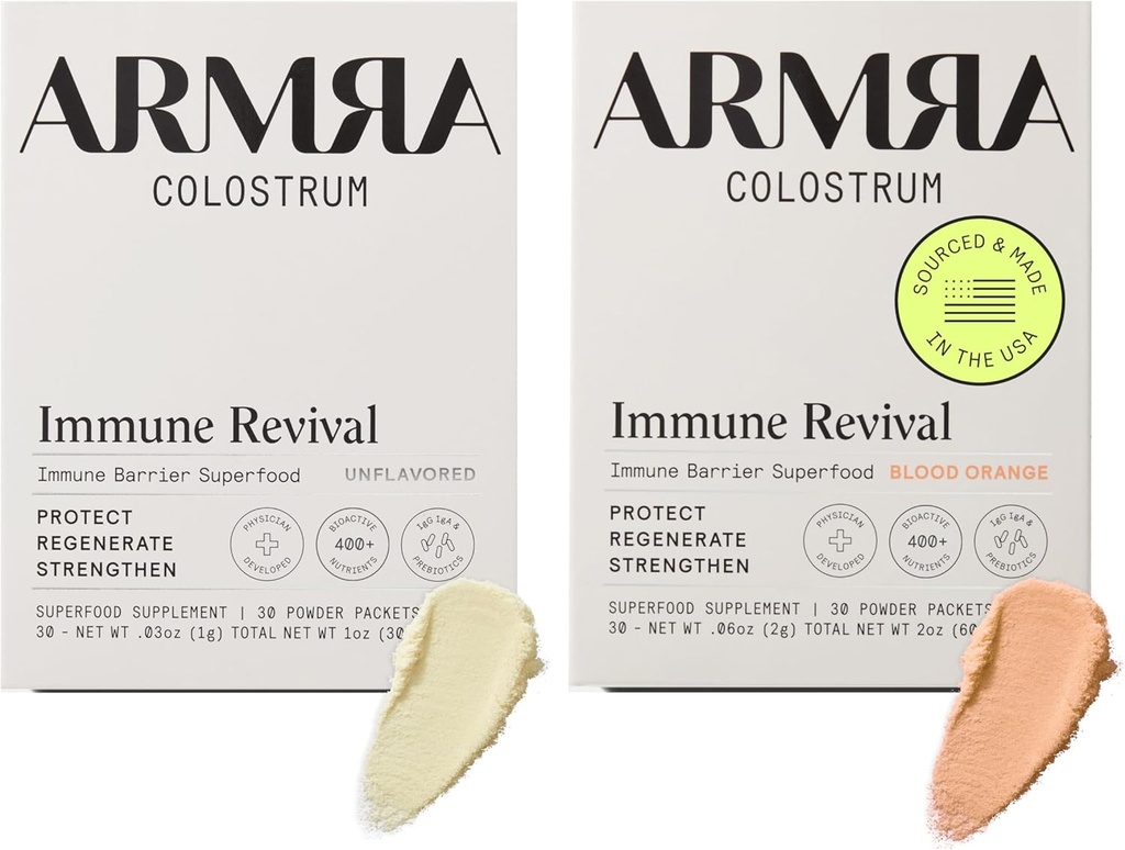 ARMRA Colostrum™ Premium Powder, Grass Fed, Gut Health Bloating Immunity Skin & Hair, Contains 400+ Bioactive Nutrients, Keto, Gluten & Fat Free (Unflavored, Blood Orange Bundle | 60 Servings) 2