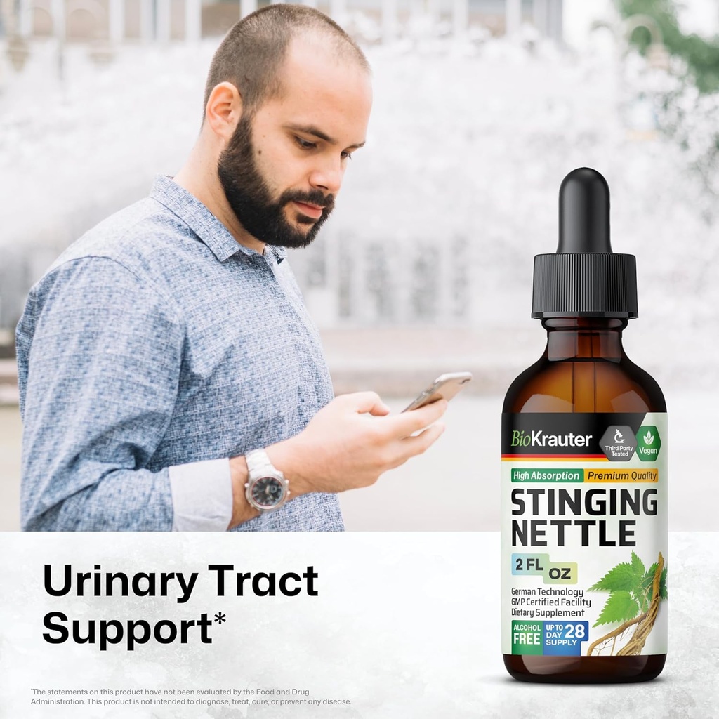 BIO KRAUTER Stinging Nettle Tincture - Nettle Root Extract Liquid - Urinary Support Supplement - Urtica Dioica Natural Extract - Vegan, Sugar & Alcohol Free Drops 2 Fl.Oz. 3