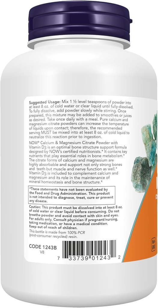 NOW Foods Supplements, Calcium & Magnesium Citrate Powder with Vitamin D3, Supports Bone Health*, 8-Ounce 4