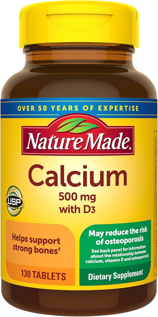 Nature Made Calcium, 500 mg, With Vitamin D, Tablets, 130 Count (Pack of 3) 2