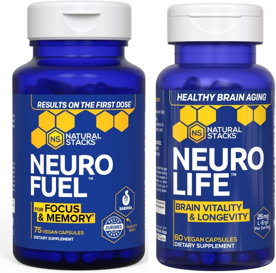 NATURAL STACKS NeuroFuel Nootropic + NeuroLife Bundle - Supports Focus, Memory & Brain Longevity* - Brain Health Supplements - 135 Total Capsules 2