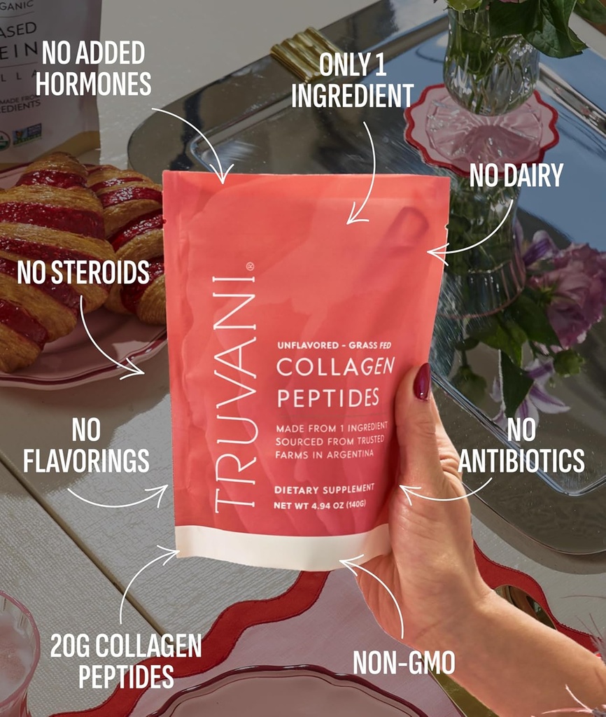 Truvani Hydrolyzed Collagen Peptides | Unflavored | 28 Servings | 20g Grass-Fed Collagen Protein Powder | Promotes Hair, Skin, and Nail Health | Dairy & Gluten Free | Women & Men | Package May Vary 4
