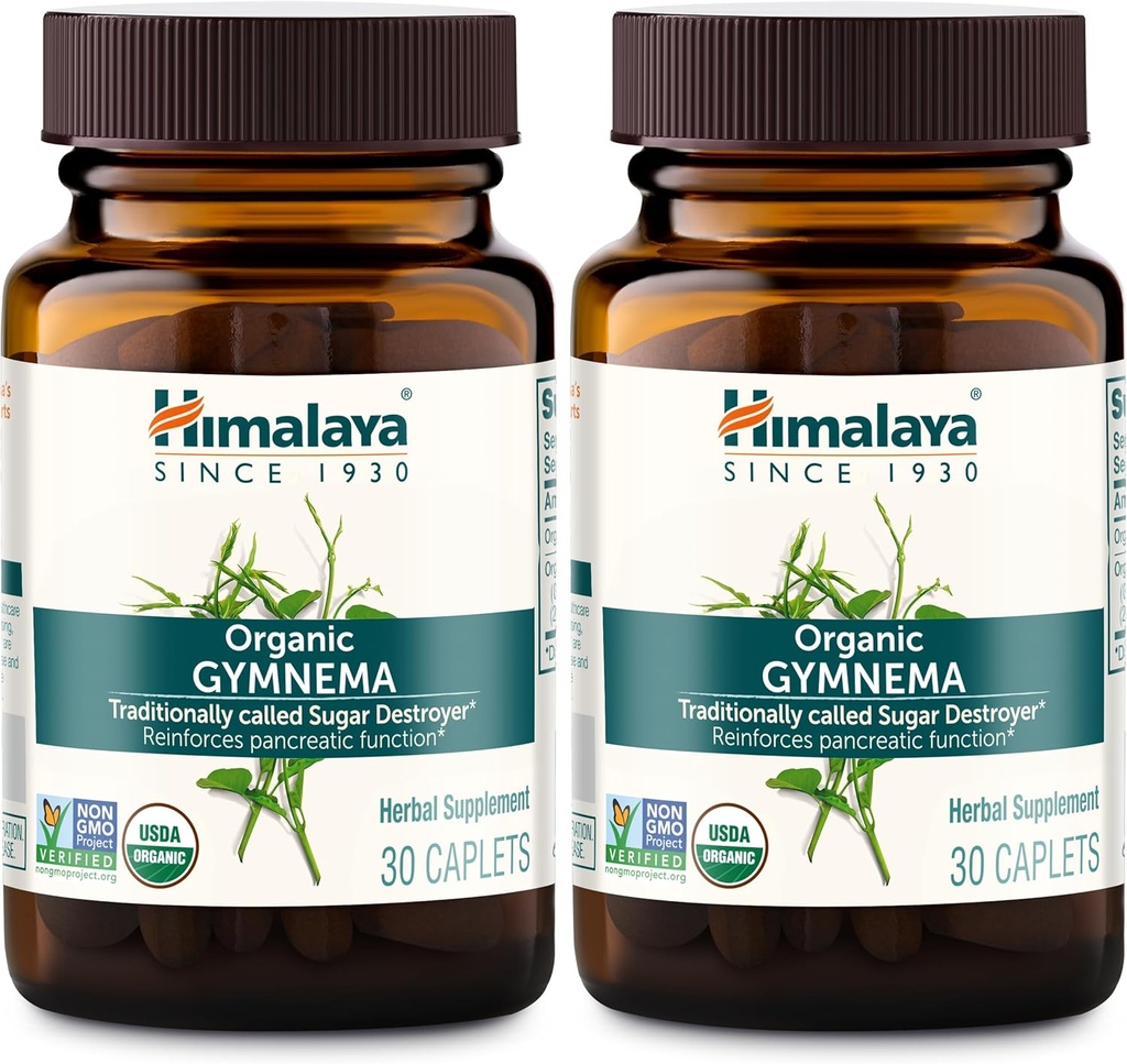 Himalaya Organic Gymnema Sylvestre – Herbal Glucose Metabolism Support - USDA Organic, Non-GMO, Vegan, Gluten Free, Additive Free, 700 mg, 30 Caplets (Pack of 2) 2