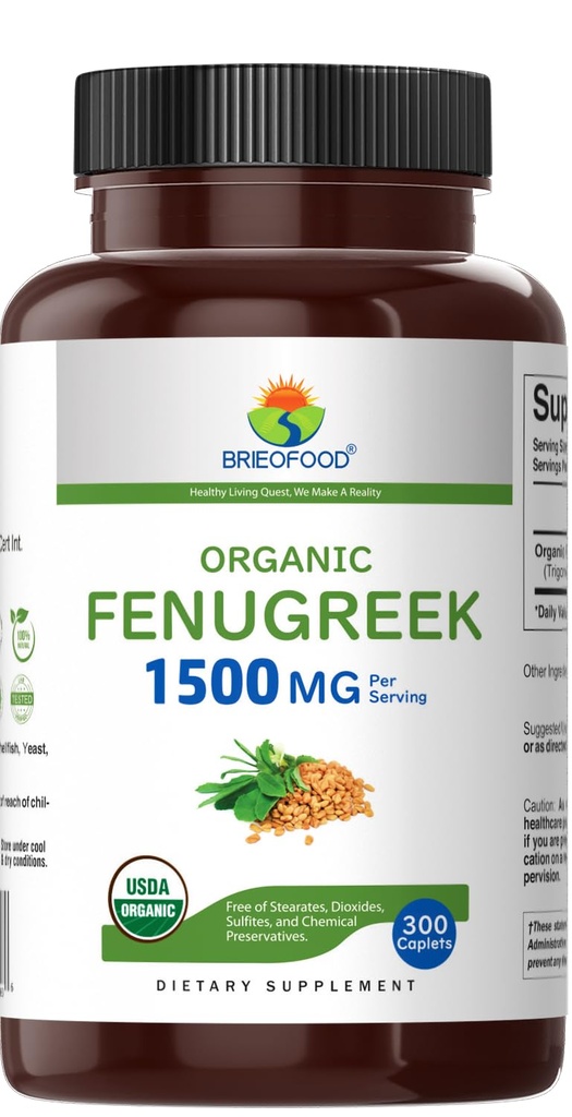 Brieofood Organic Fenugreek 1500mg, 150 Servings, Vegetarian, Gluten Free, 300 Vegetarian Tablets 5